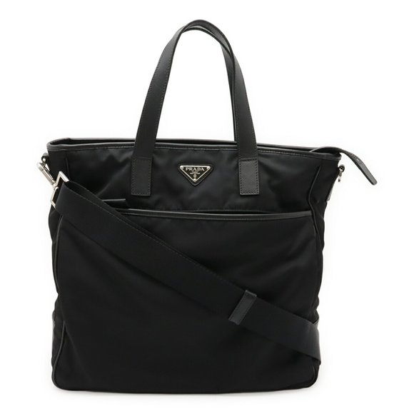PRADA Triangle Tote Bag Shoulder Nylon Leather NERO Black 2VG032 - Picture 1 of 10